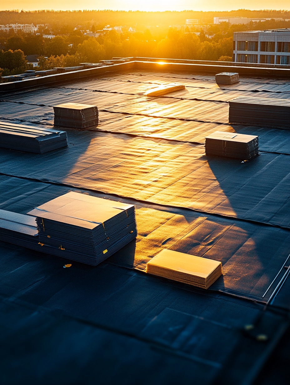 Industrie-Flachdach bei Sonnenuntergang